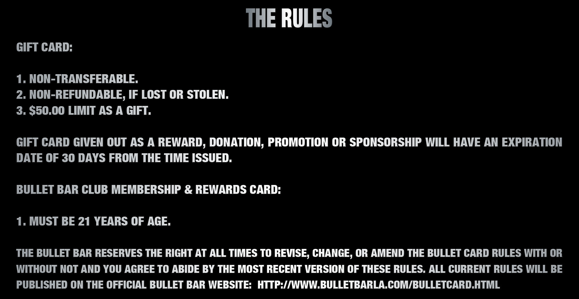 The Bullet Card rules