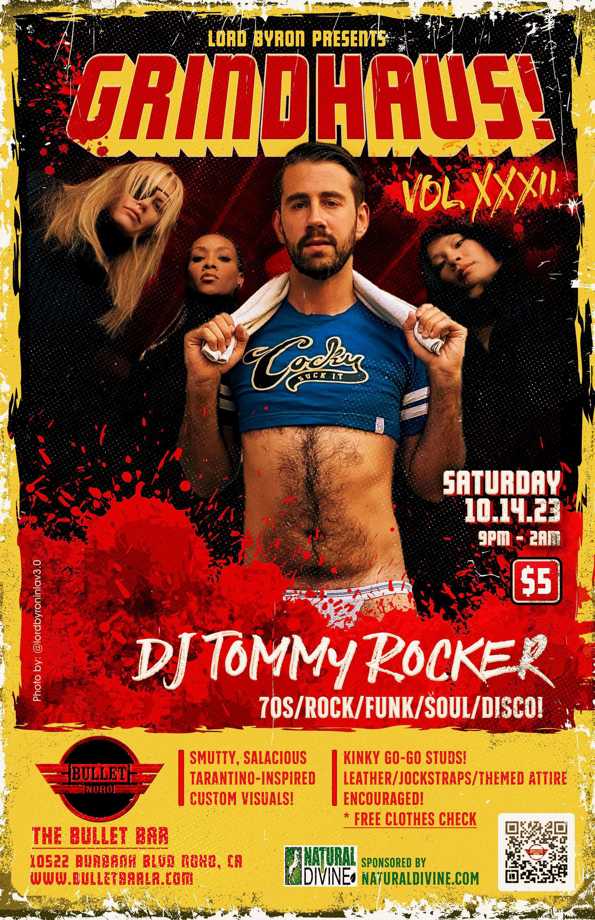 LORD BYRON Presents GRINDHAUS! VOL.XXXII with DJ TOMMY ROCKER at THE BULLET BAR: Saturday, 10/14/23 at 9:00 PM! $5 cover.