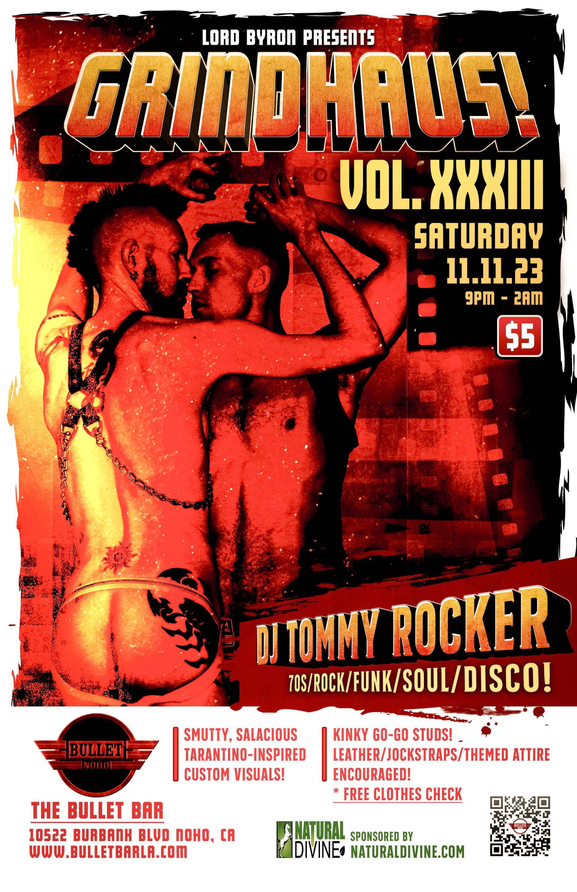 LORD BYRON Presents GRINDHAUS! VOL.XXXIII with DJ TOMMY ROCKER at THE BULLET BAR: Saturday, 11/11/23 at 9:00 PM! $5 cover.