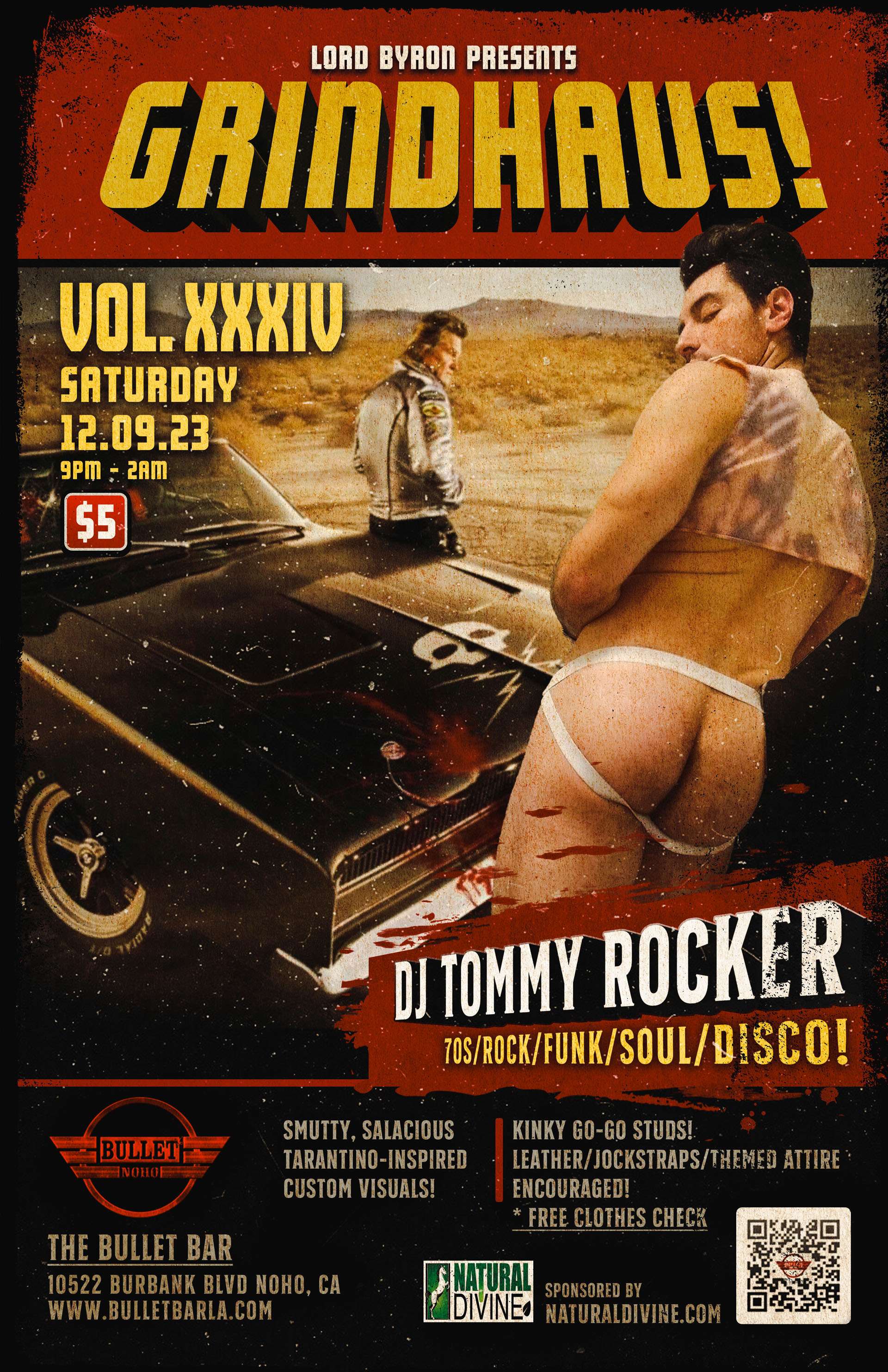 LORD BYRON Presents GRINDHAUS! VOL. XXXIV with DJ TOMMY ROCKER at THE BULLET BAR: Saturday, 12/09/23 at 9:00 PM! $5 cover.