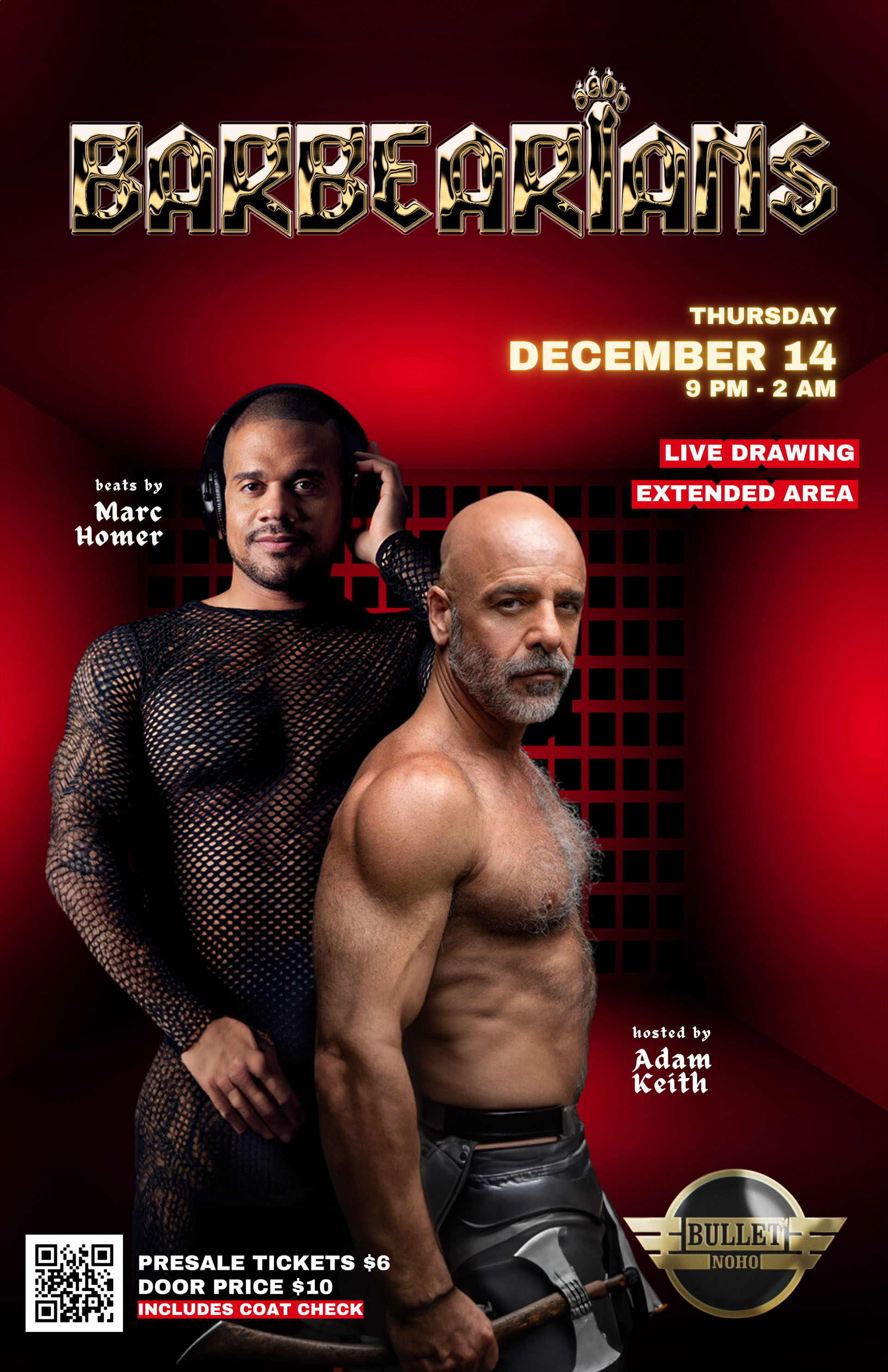 THE BULLET BAR Presents BARBEARIANS: A BEAR & LEATHER EVENT: Thursday, 12/14/23 at 9:00 PM. Presale Tickets $6 and Door Cover $10. Presales: https://humpevents.com/barbearians