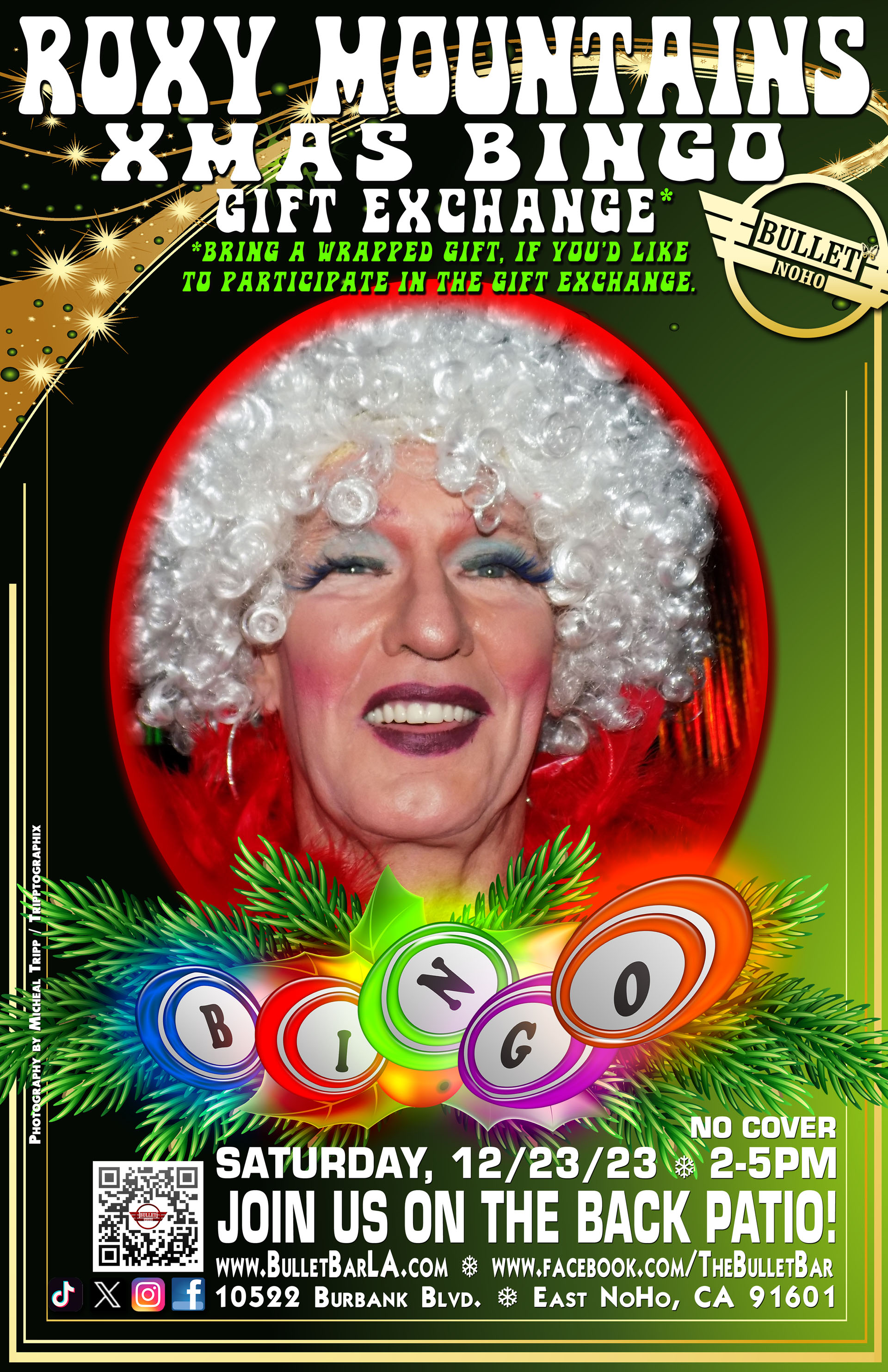 The Bullet Bar Presents ROXY MOUNTAINS CHRISTMAS BINGO GIFT EXCHANGE: 12/23/23 at 2 to 5 PM! No Cover.