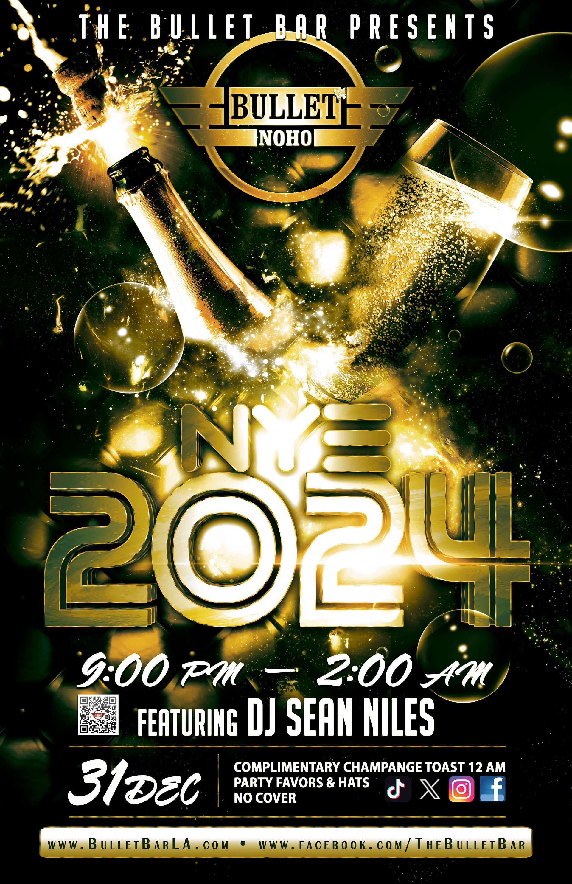 The Bullet Bar Celebrates New Years Eve 2024 with DJ SEAN NILES: Sunday, 12/31/23 at 9:00 PM! No cover.