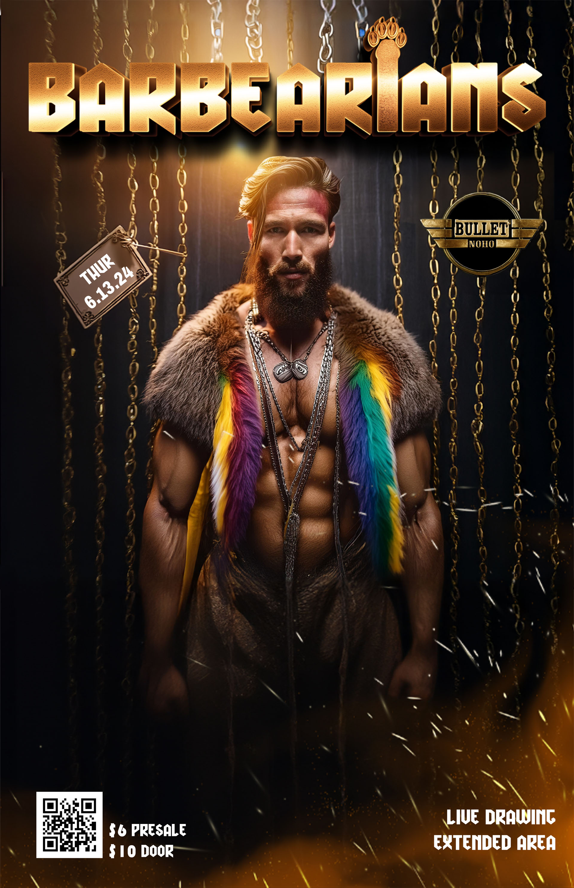 THE BULLET BAR Presents BARBEARIANS, A Bear & Leather Event: Thursday, 06/13/24 at 9:00 PM. Presale Tickets $8 and Door Cover $10. Presales: https://www.eventbrite.com/e/barbearians-the-bullet-noho-tickets-902841462117