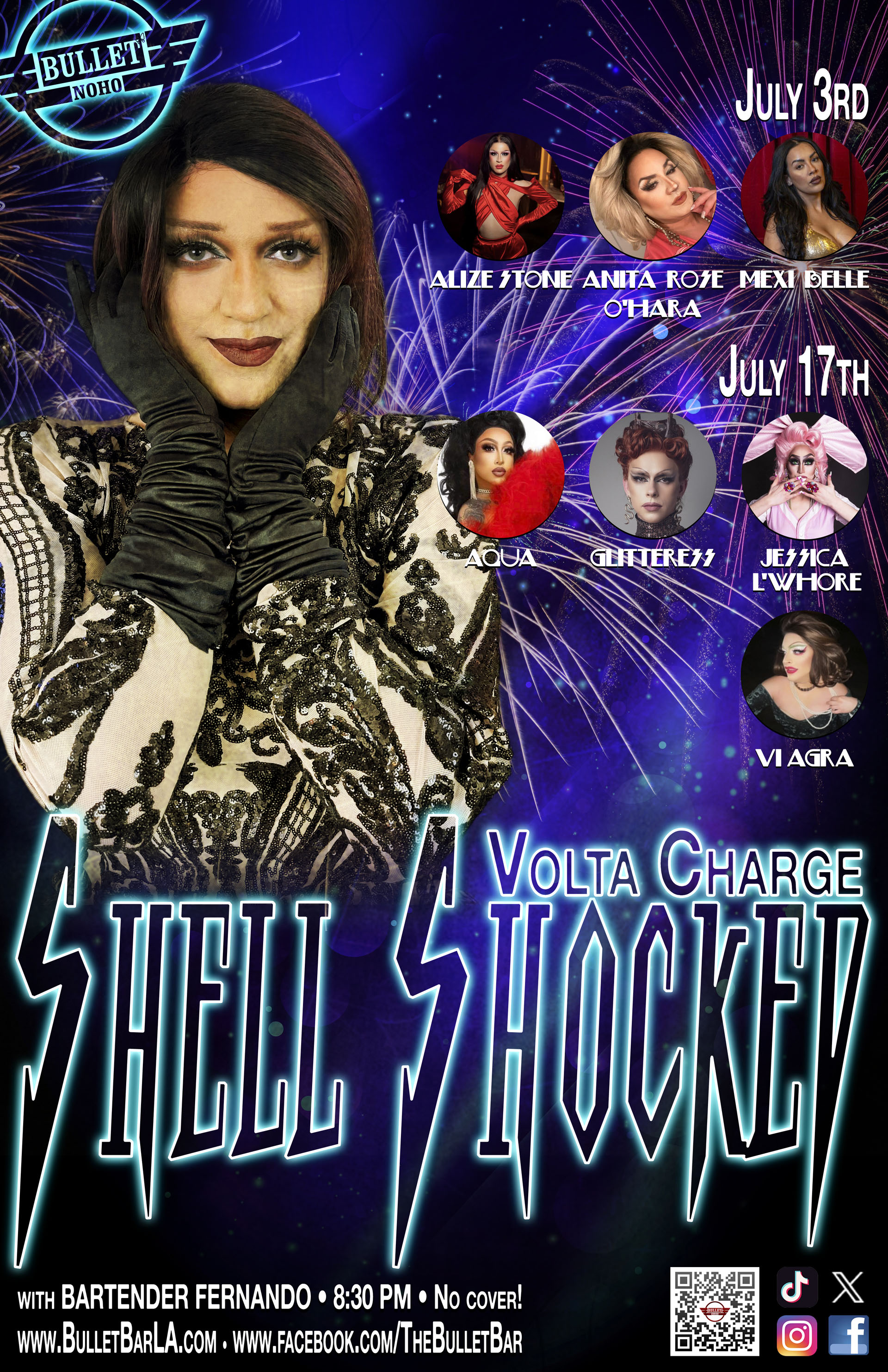 THE BULLET BAR & VOLTA CHARGE Present SHELL SHOCKED: Wednesday, July 3 & 17, 2024 at 8:30 PM! No Cover!