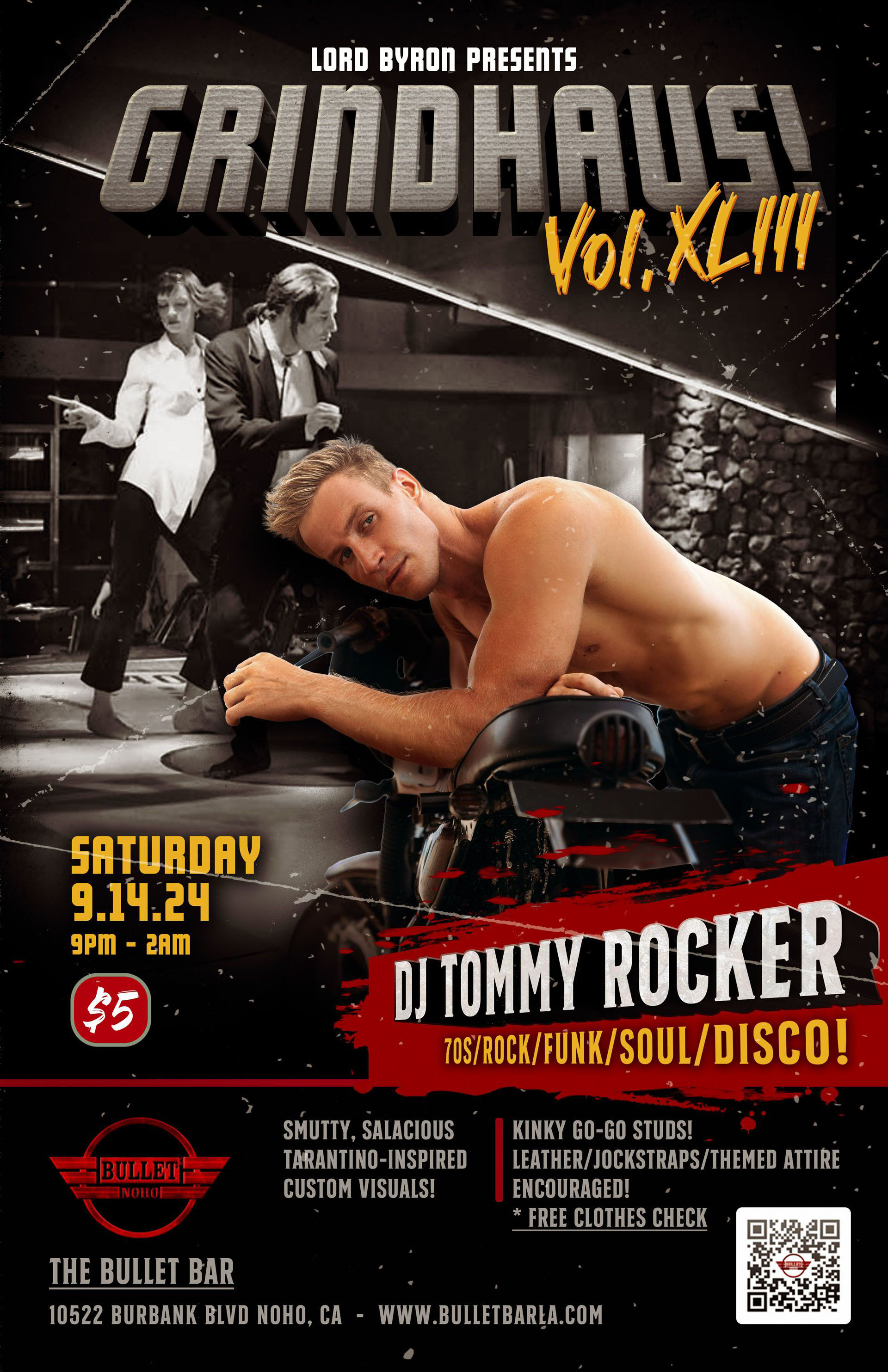 LORD BYRON Presents GRINDHAUS! Vol. XLIII with DJ TOMMY ROCKER at THE BULLET BAR: Saturday, 09/14/24 at 9:00 PM! $5 cover.