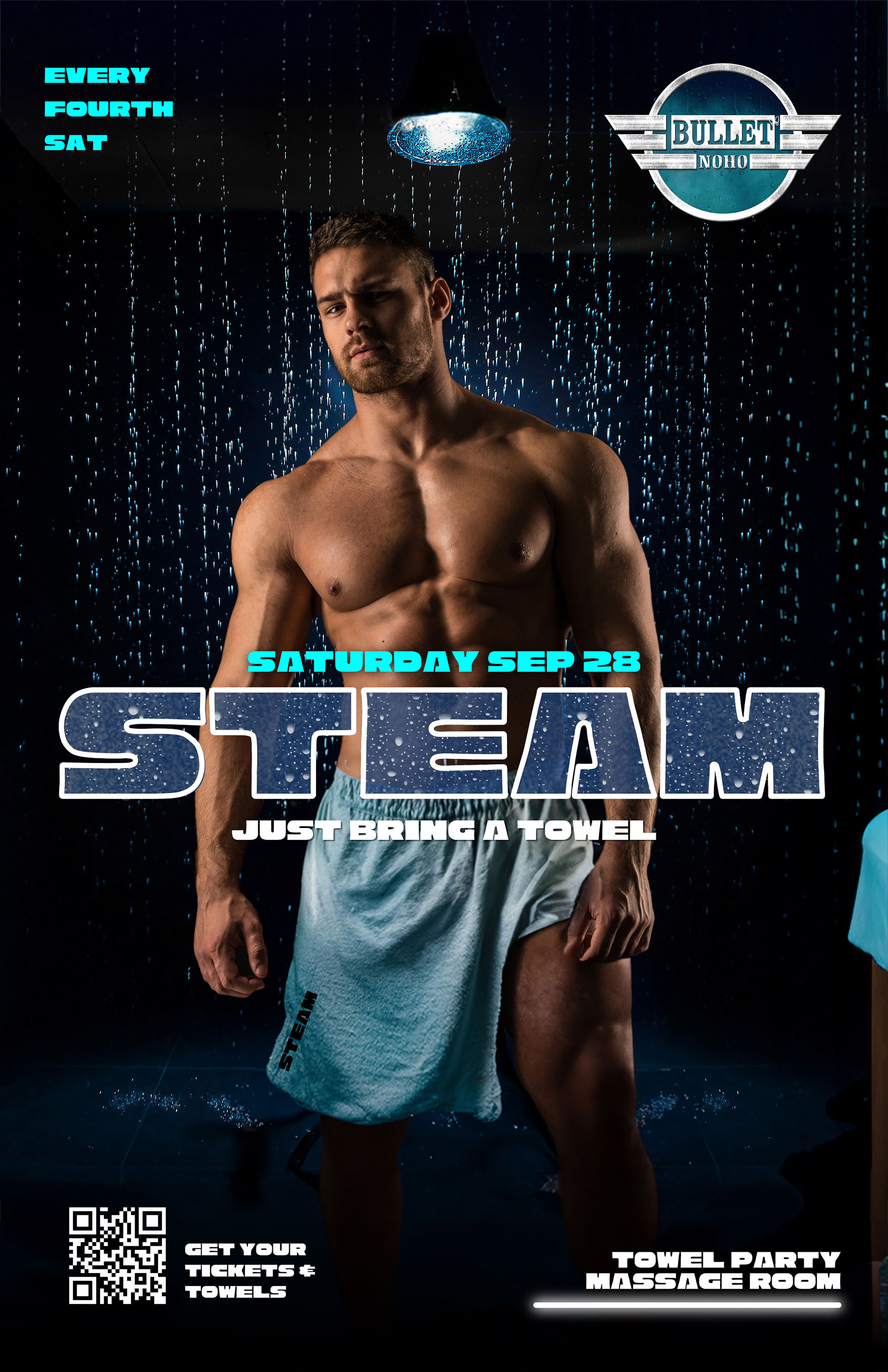 THE BULLET BAR and HUMP EVENTS Present STEAM: Saturday, 09/28/24 at 9:00 PM. Massage Room! Presale Tickets $8, or Door Cover $12.