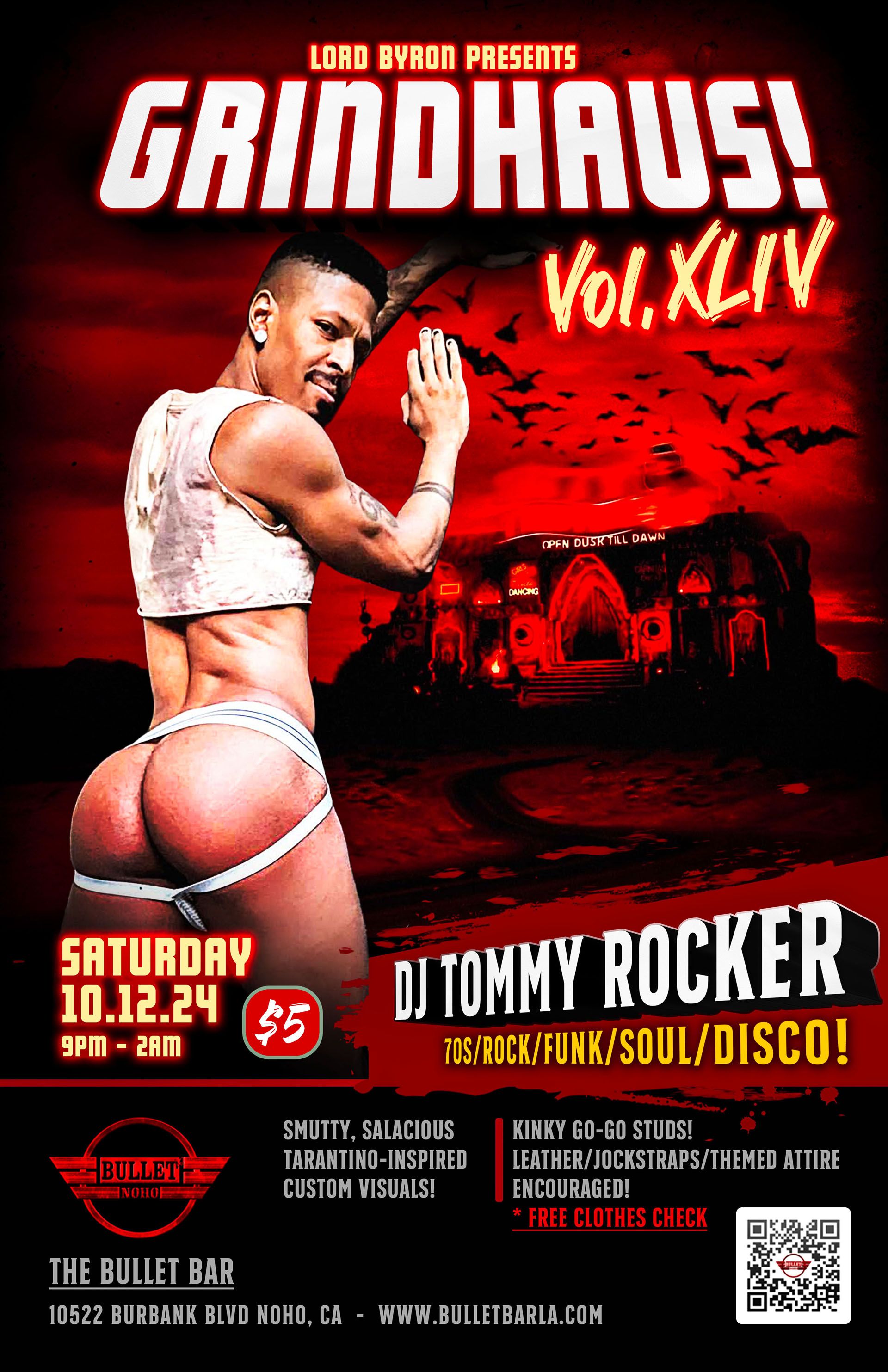 LORD BYRON Presents GRINDHAUS! Vol. XLIV with DJ TOMMY ROCKER at THE BULLET BAR: Saturday, 10/12/24 at 9:00 PM! $5 cover.