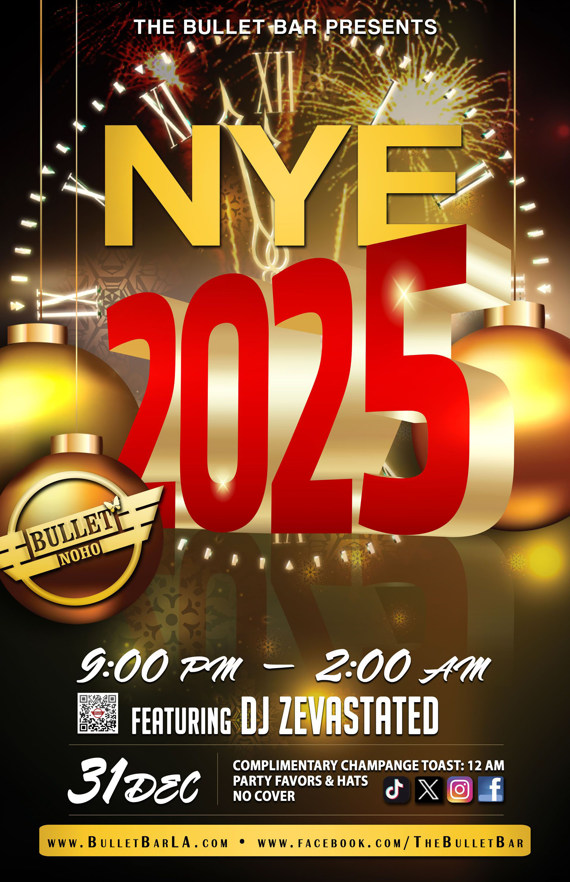 The Bullet Bar Celebrates New Years Eve 2024 with DJ ZEVASTATED: Tuesday, 12/31/24 at 9:00 PM! No cover.
