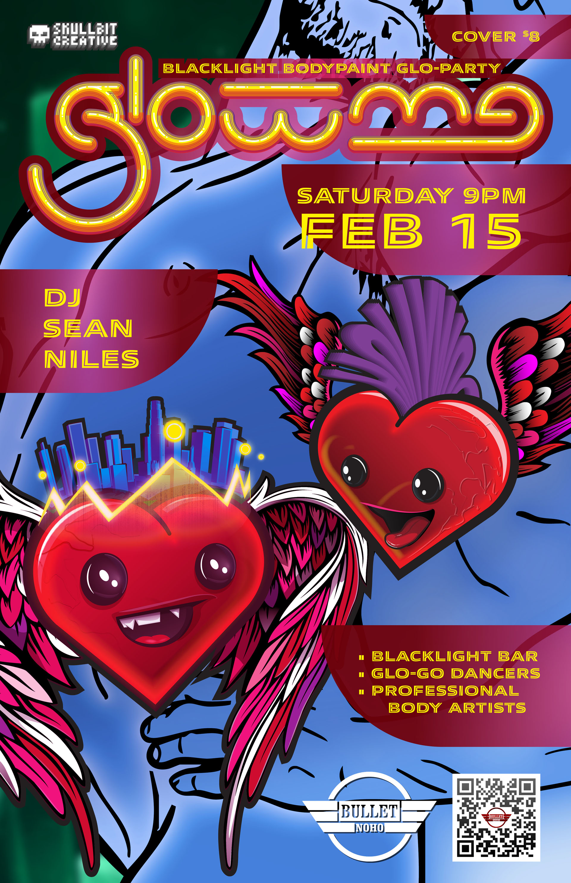 THE BULLET BAR & SKULLBIT CREATIVE Present GLOW ME! Featuring DJ SEAN NILES: Saturday, 02/15/25 at 9:00 PM. $8 cover.