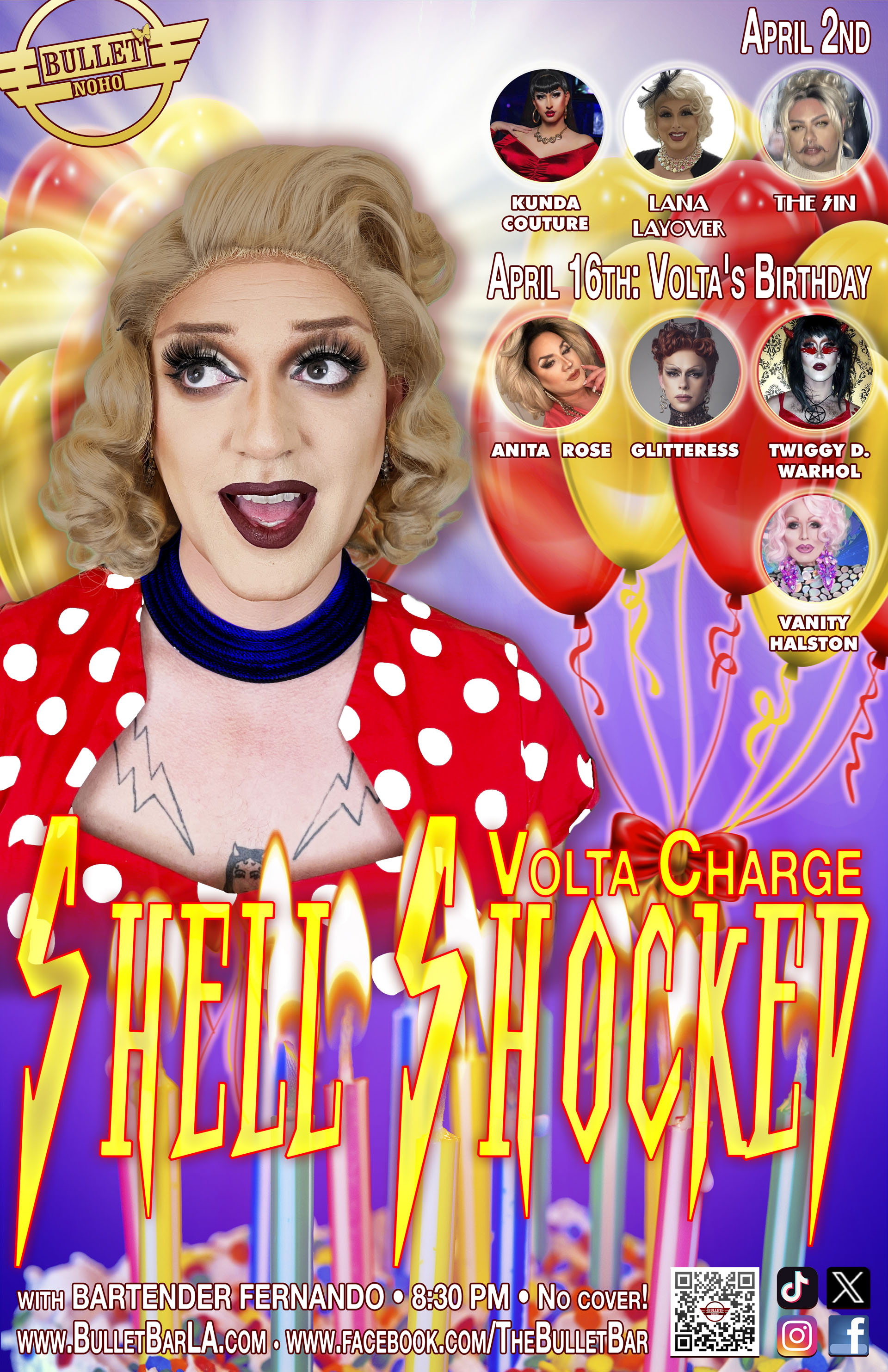THE BULLET BAR & VOLTA CHARGE Present SHELL SHOCKED VOLTA'S BIRTHDAY: Wednesday, 04/16/25 at 8:30 PM! No Cover!