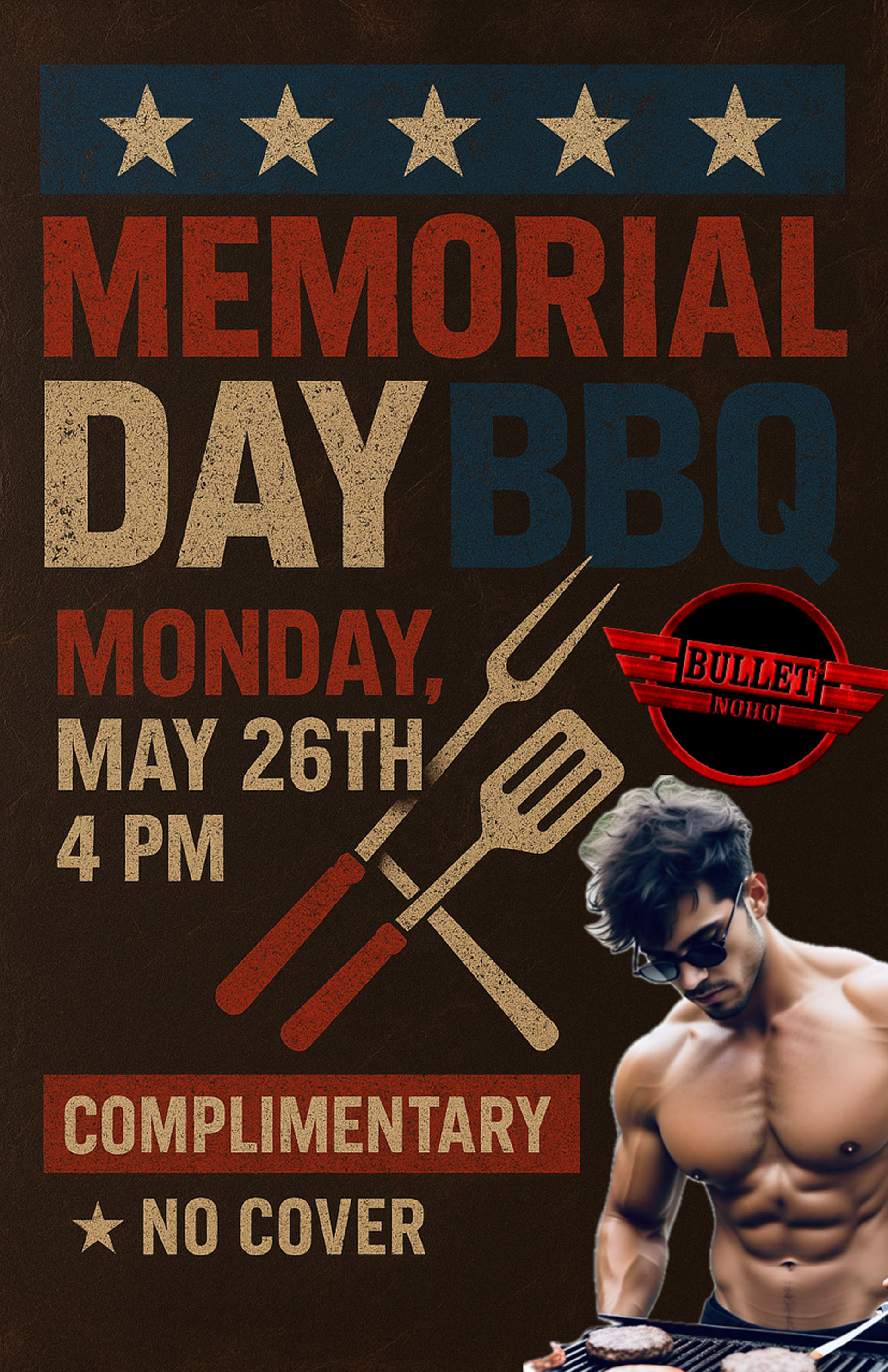 The Bullet Bar Celebrates Memorial Day with our Annual Memorial Day Beer Bust & BBQ: Monday, 05/26/25 from 4:00 PM to 7:00 PM! No cover.