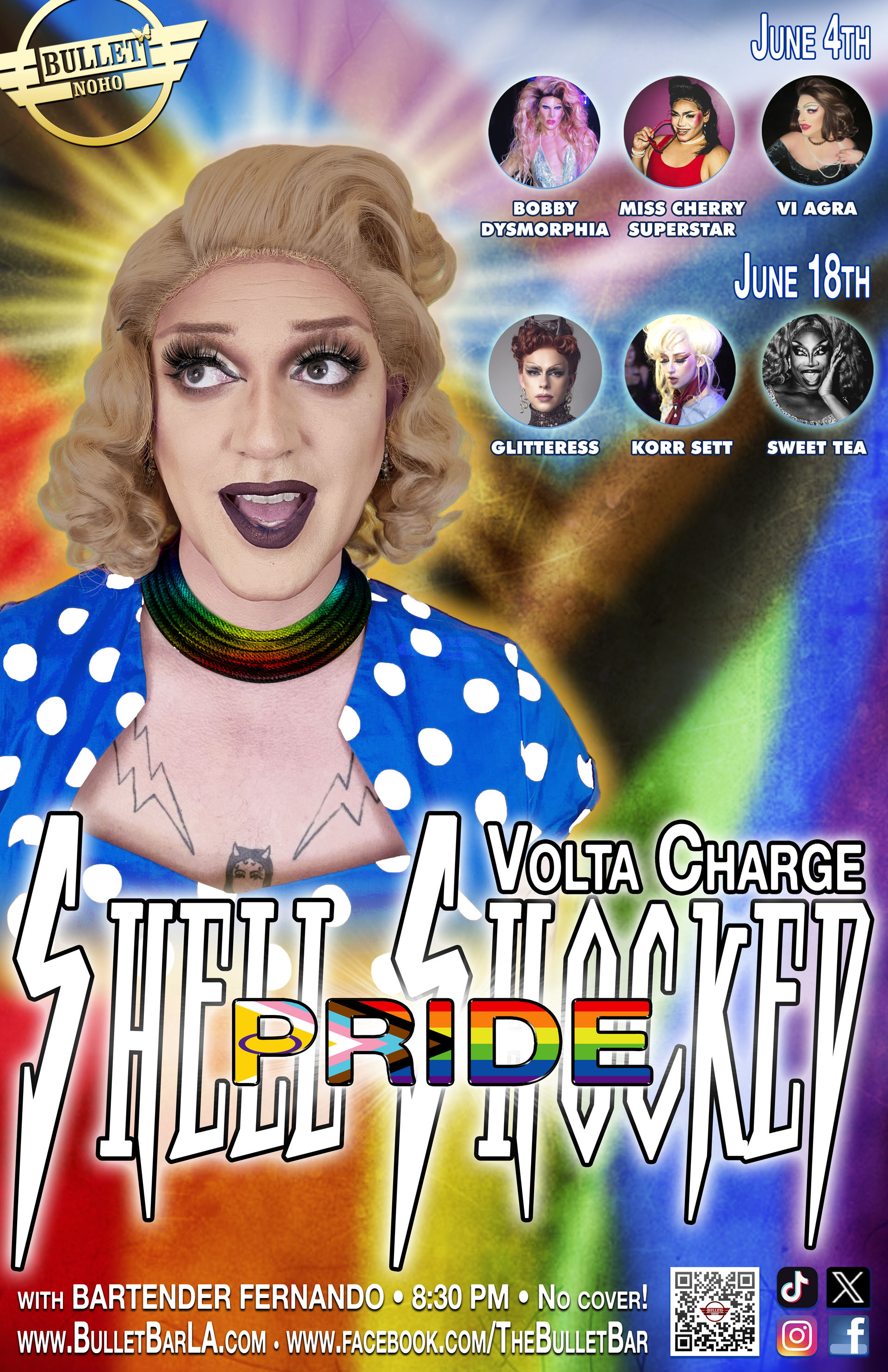 THE BULLET BAR & VOLTA CHARGE Present SHELL SHOCKED PRIDE: Wednesday, 06/04/25 at 8:30 PM! No Cover!