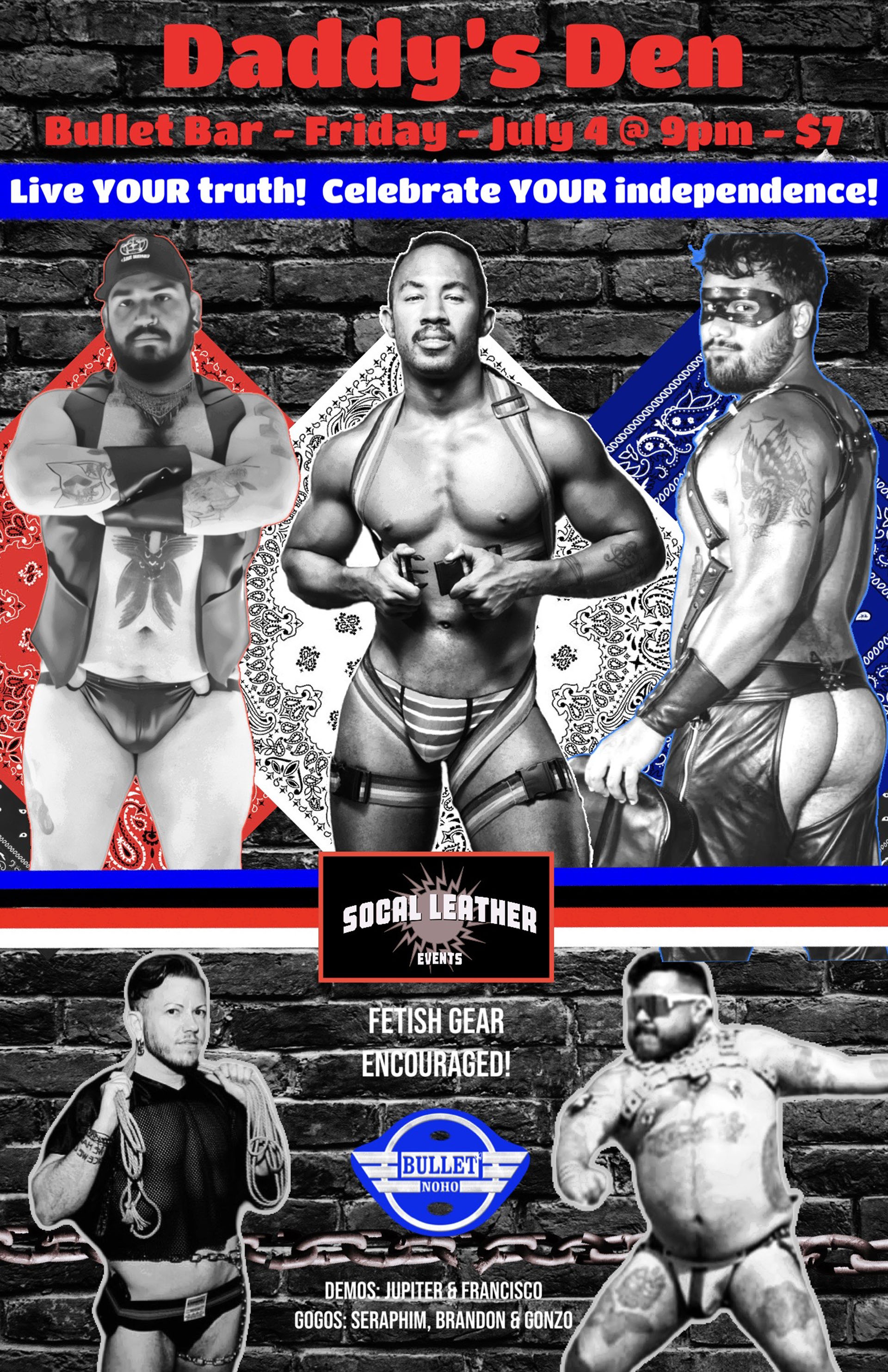 THE BULLET BAR and SoCAL LEATHER Present DADDY'S DEN! Featuring DJ Danny Warlock!: Friday, 07/04/25 at 9:00 PM! Demos! GoGos! Fetish Gear Encouraged! $7 cover.