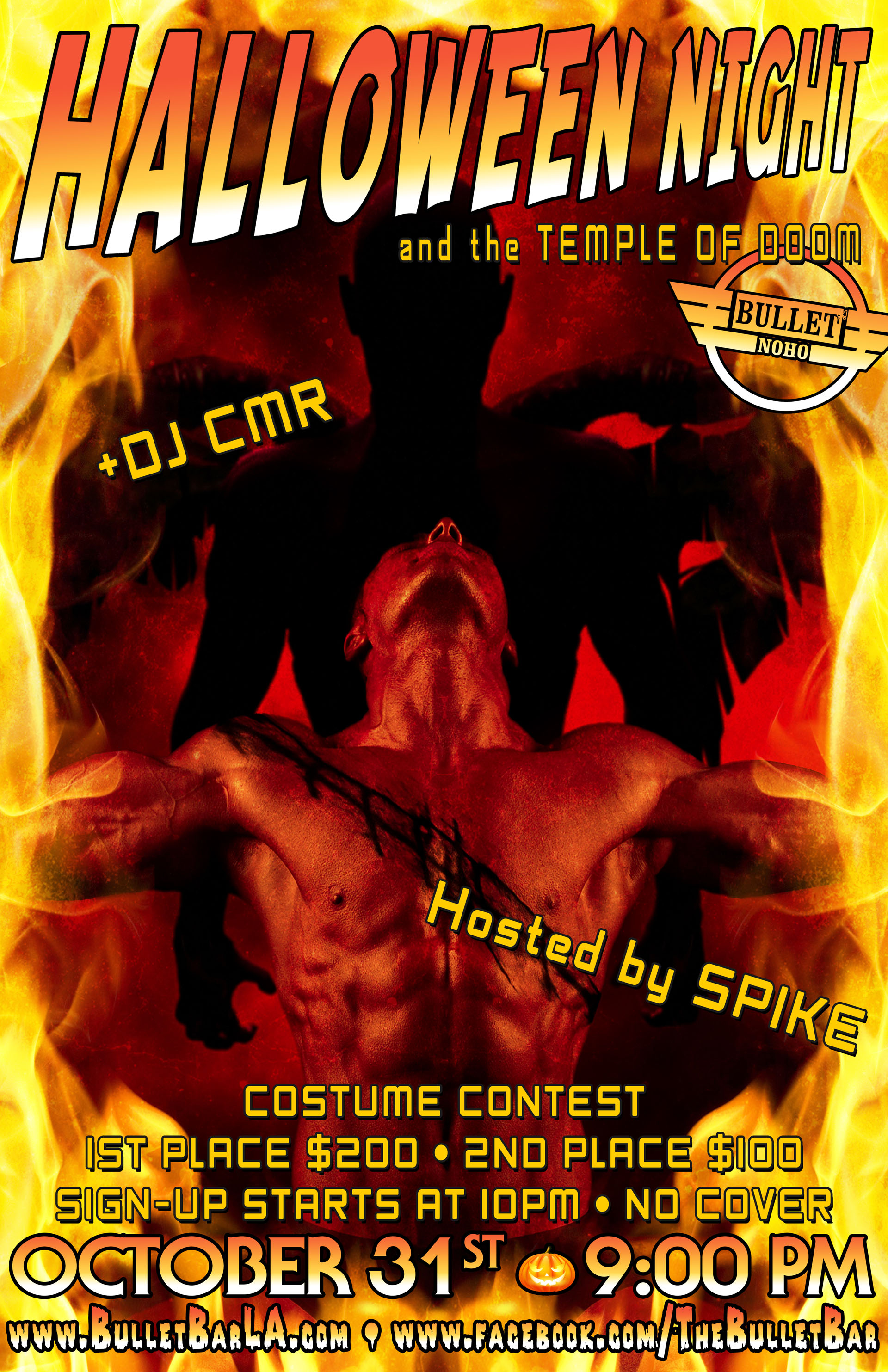 THE BULLET BAR Presents HALLOWEEN NIGHT AND THE TEMPLE OF DOOM Costume Contest: Friday, October 31, 2023 at 9:00 PM! 1ST PLACE: $200! 2ND PLACE: $100! NO COVER!
