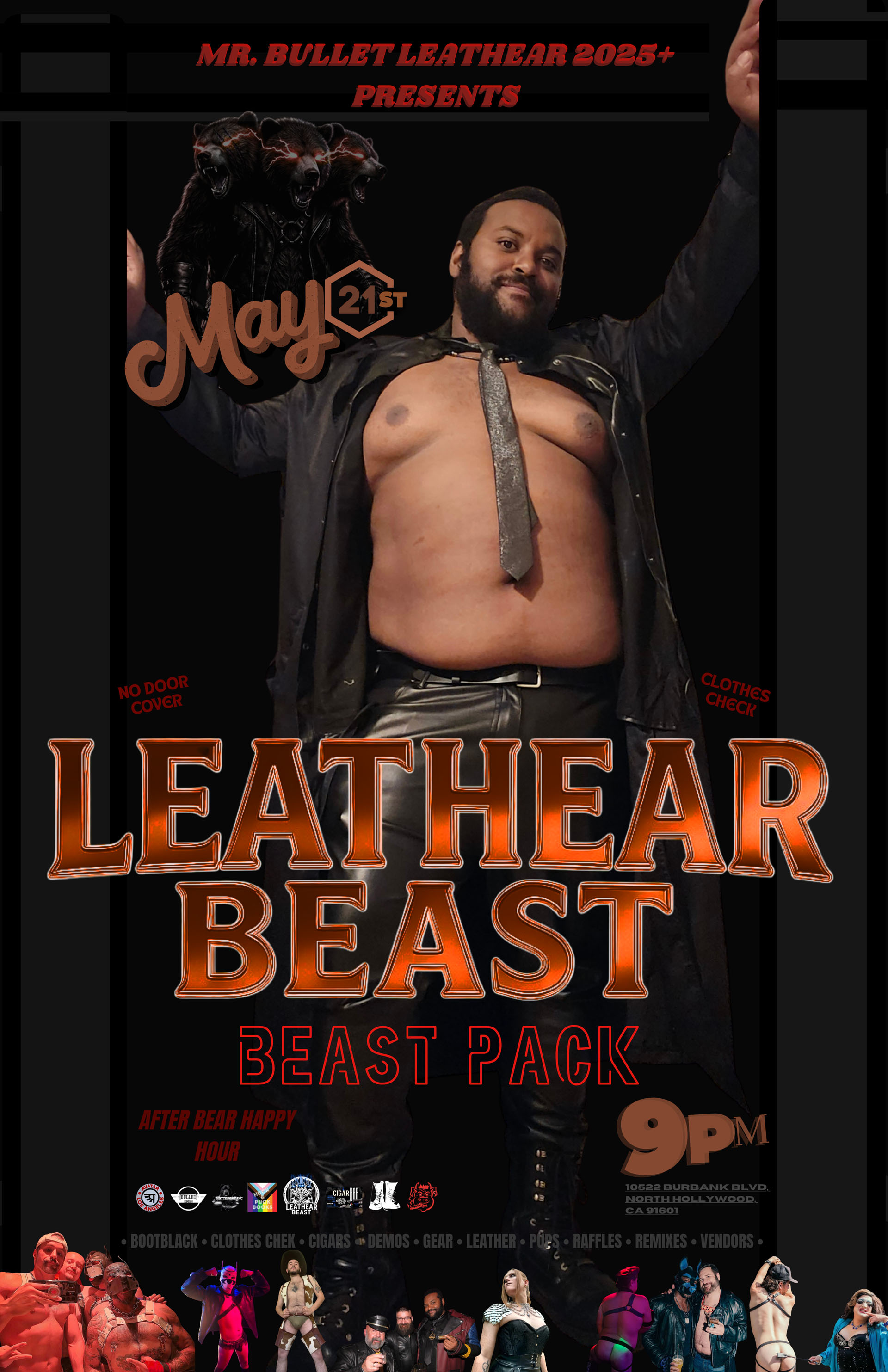 MR. BULLET LEATHER 2025 presents LEATHEAR BEAST--BEAST PACK: Thursday, 05/21/26 from 9PM-2AM. No cover.