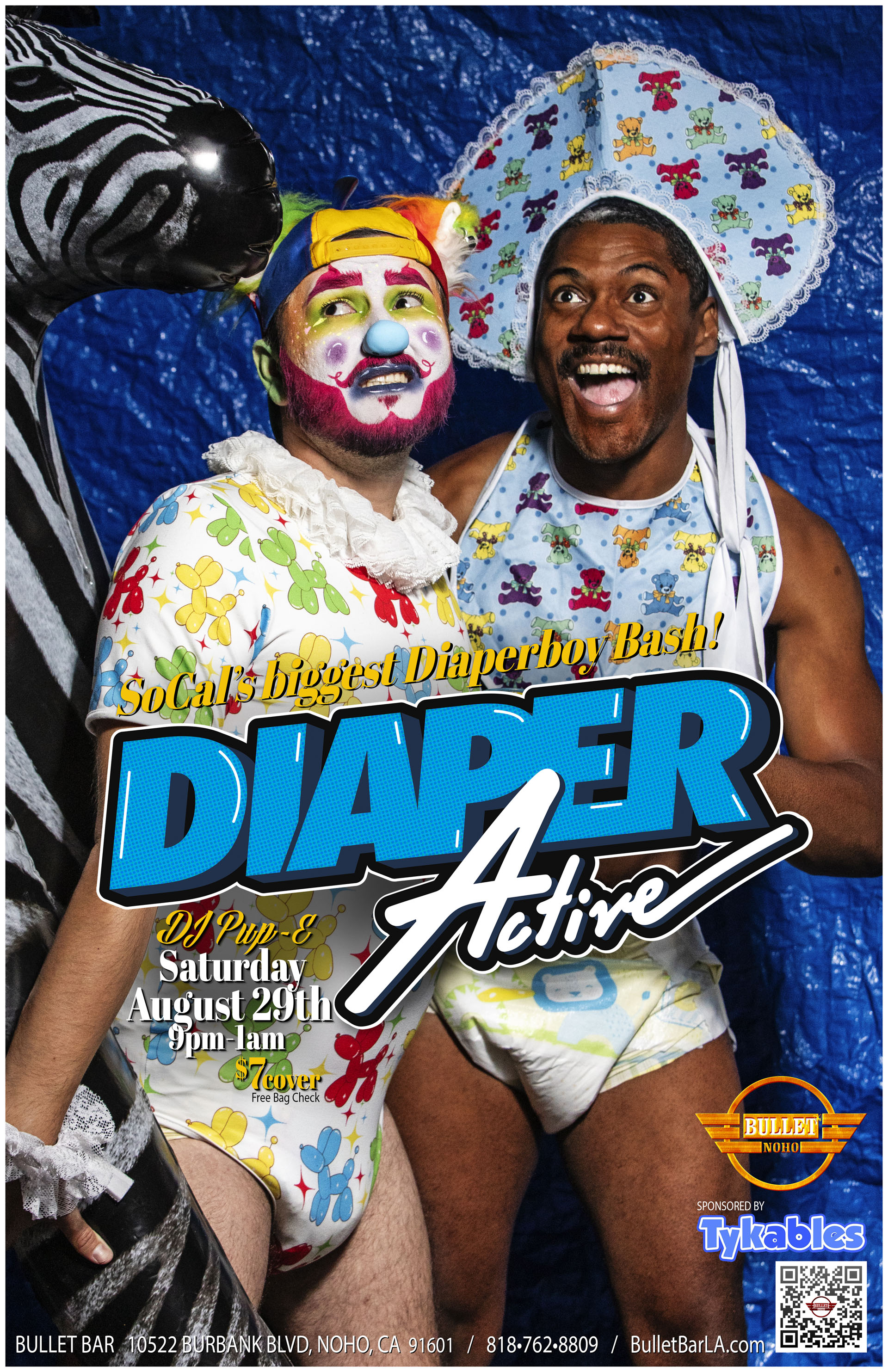 THE BULLET BAR Presents DIAPER ACTIVE! Sponsored by TYKABLES, A Fetish Night for Diaper Boys, Daddies and Dudes who want to be PAMPERED! Saturday, 08/29/26 at 9:00 PM. Featuring DJ PUP-E! $7 cover.