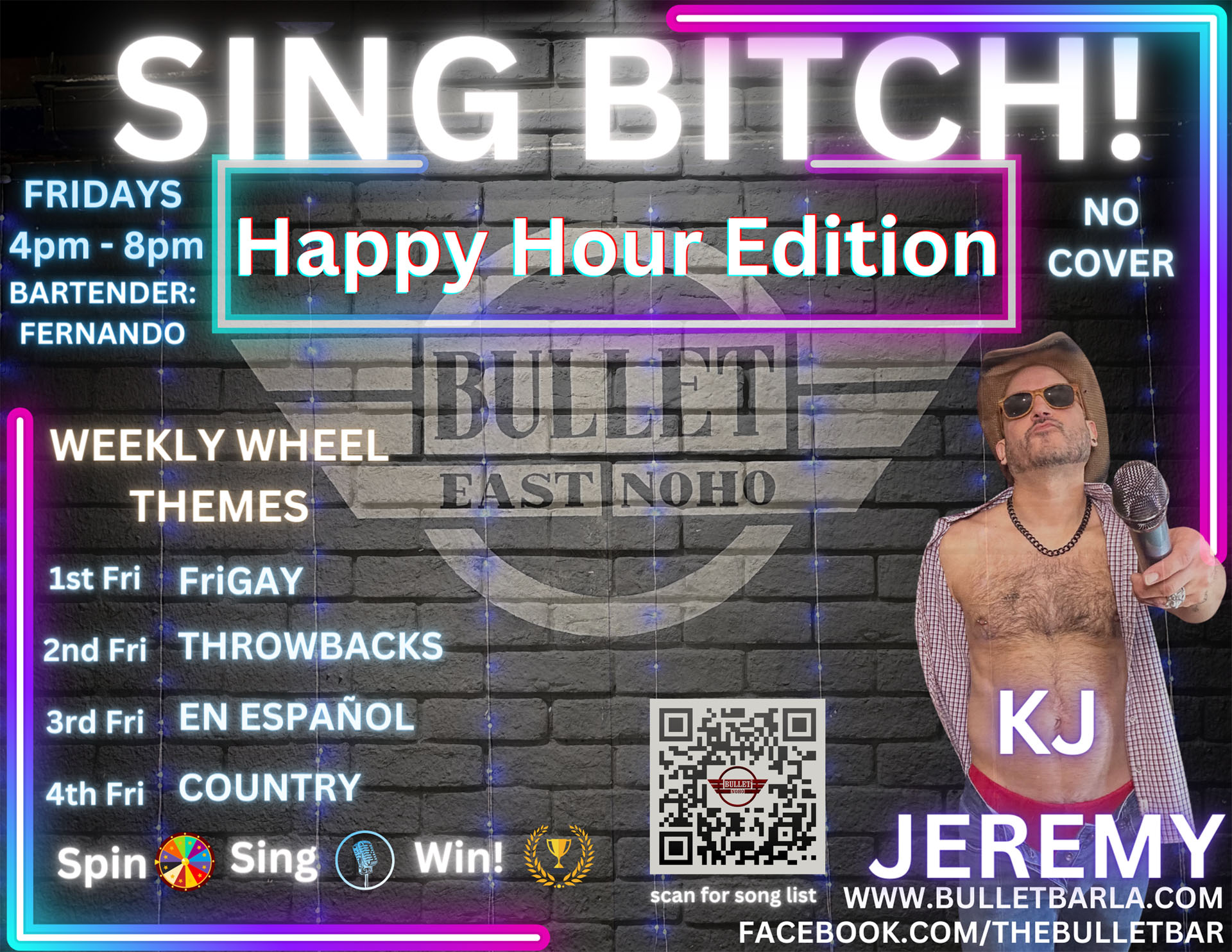 The Bullet Bar presents SING BITCH! KARAOKE FRIDAY EDITION Hosted by KJ Jeremy: Fridays from 4:00 PM to 8:00 PM! No cover.