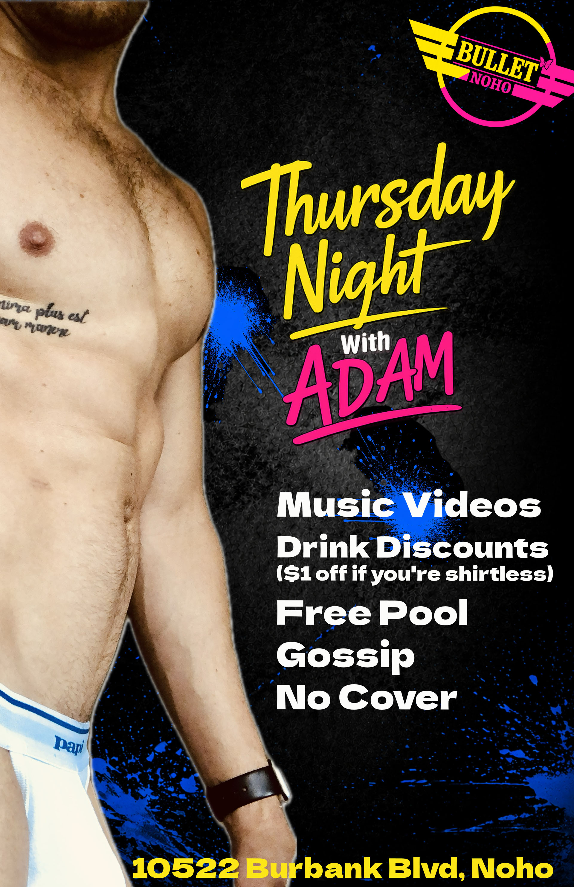The Bullet Bar invites you to THURSDAY NIGHTS with BARTENDER ADAM: Thursday Nights, 8:00 PM to 2:00 AM!